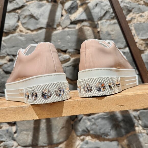 Miu Miu Pink Patent Crystal Heel Platform Sneakers - Picture 7 of 12